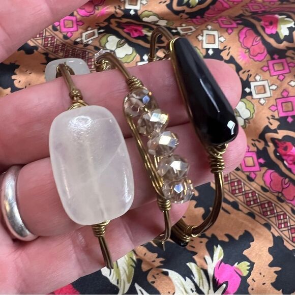 3 brass, polished stone and crystal bracelets by Three 16 - Picture 4 of 8